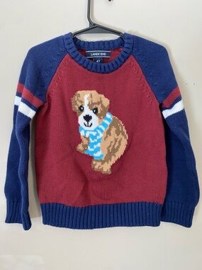 Lands' End Kids Colorblock Sweater in Burgundy and Navy